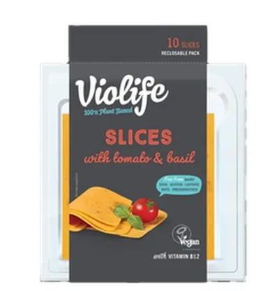 Violife ostur með tómötum og basilíku sneiðar