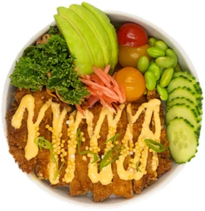 Tokyo Sushi kjúklinga katsu poke hrísgrjón