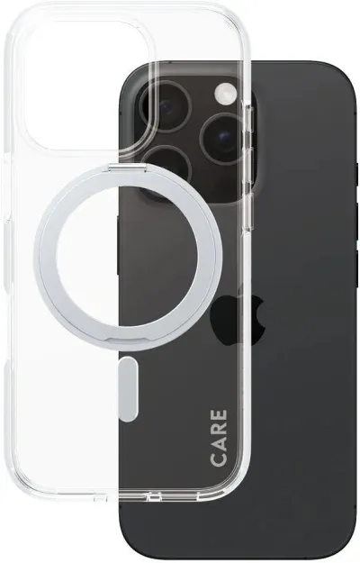 PanzerGlass Care iPhone 16 Pro með standi - Glært / silfur