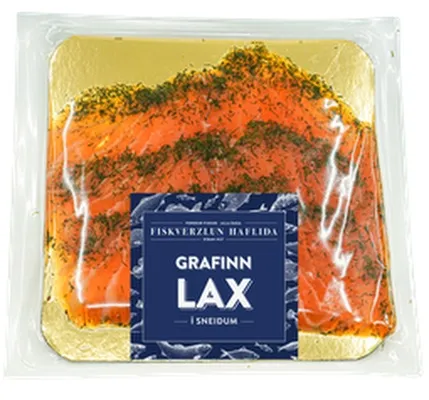 Fiskverzlun Hafliða grafinn lax sneiddur