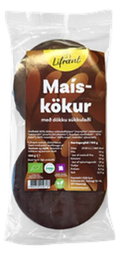 Krónan lífrænt maískökur dökkt súkkulaði