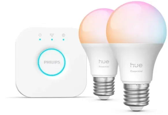 Philips Hue Essential White og Color Ambiance E27 sett (2 perur + Hue tengistöð)