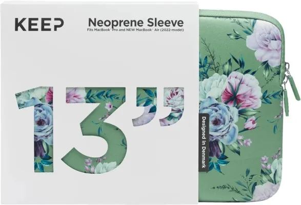 KEEP 13" fartölvuhlíf fyrir MacBook Air - Græn m. blómum