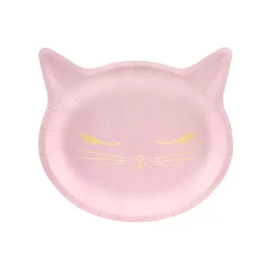 Pappadiskar - Kisur með gyllingu - Bleikir - 22 x 20 cm - 6 stk