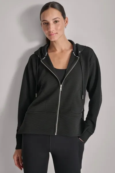 DKNY TECH OTTOMAN FULL ZIP HOODIE WITH P