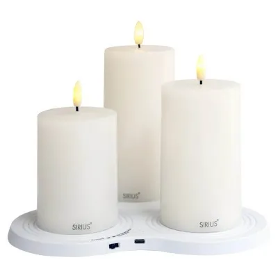 Sirius Sille hleðslukerti 3stk 10/12.5/15cm hvít m.hl