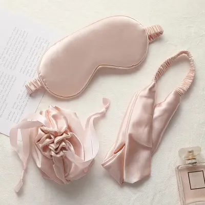 Svefngríma satín  með hárbandi - Fölbleik