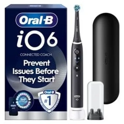 Oral B - iO6 Electric Toothbrush - Black - 2 Brush Heads, Premium Travel Case