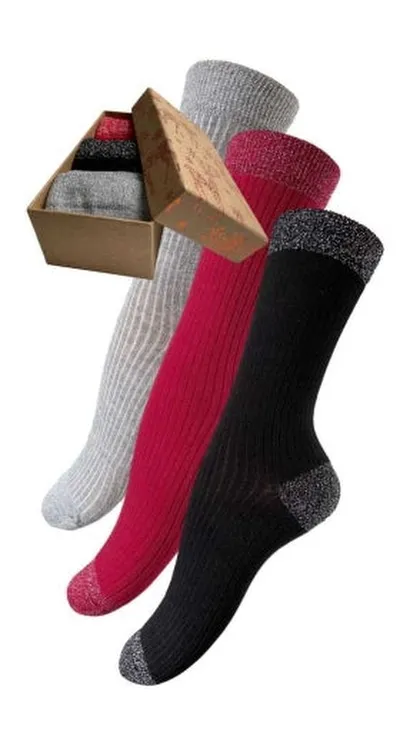 Festival - Bambus glimmer sokkar 3 pör í gjafaöskju - Rauður/Svartur/Grá / OneSize