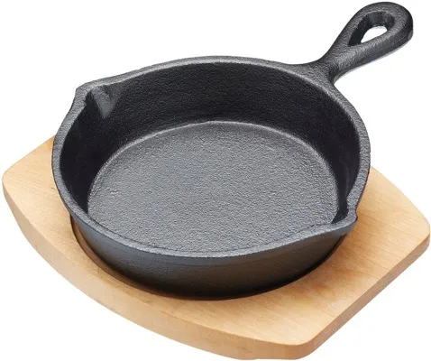 KitchenCraft Artesá panna pottjárn svört m/tréplatta 20cm