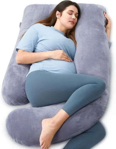 Meðgöngupúði - Momcozy U Shaped Pregnancy Pillow - Velvet Dark Gray