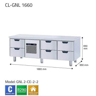 Porkka kælitækjaborð með 6 skúffum á hjólum 166x65x60