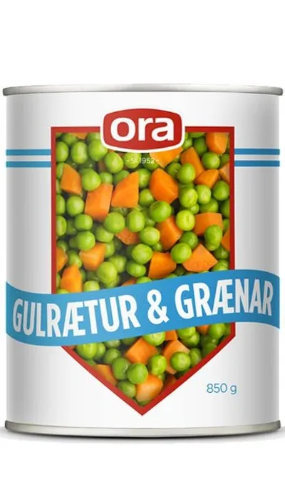 Gulrætur og grænar baunir 1/1 dós 12stk/ks