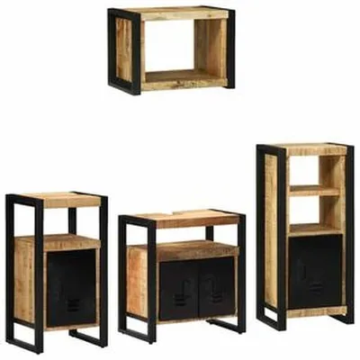 vidaXL Baðherbergismublasett 4 pcs Brúnn og svartur Hart mangótré