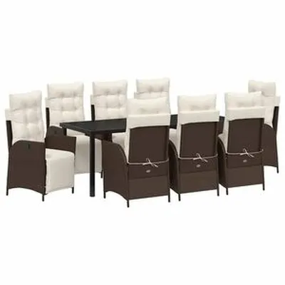vidaXL Garður borðsett með púði 9 pcs Brúnn pólýrattan