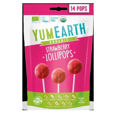 YumEarth Lífrænir Jarðaberja sleikjóar 14stk