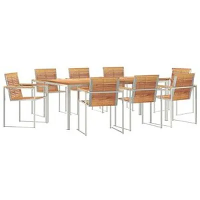 vidaXL Garður borðsett 9 pcs Brúnn Solid teak viður