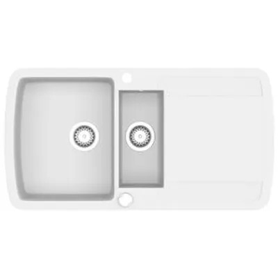 vidaXL Granít Eldhúsvaskur Tvær Handlaugar Hvítur