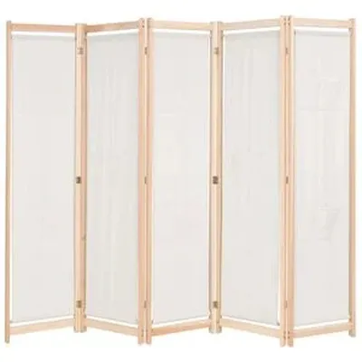 vidaXL 5-falt Skilrúm Rjómahvítt 200x170x4 cm Dúkefni