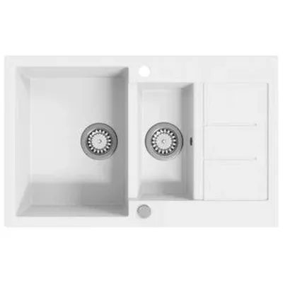 vidaXL Granít Eldhúsvaskur Tvær Handlaugar Hvítur