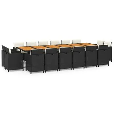 vidaXL 17 hluta Garðhúsgagnasett með Sessum Pólýrattan Svart