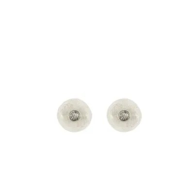 Round Titanium Stud Earrings w/ Diamond - Satin Foulard For Wrapping