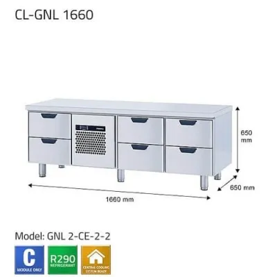 Porkka Kæliborð 1660 mm 6 skúffur