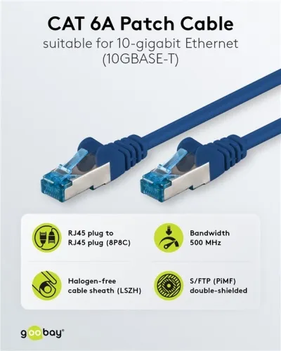 Netkapall 1 m. Cat6A S-FTP LSZH Blár – 93677